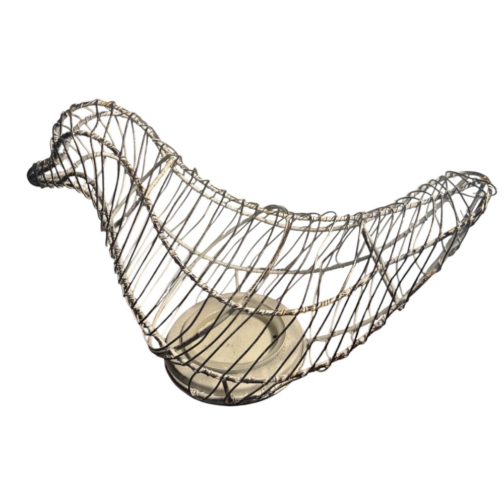 White Rustic Wire Bird Farmhouse Decor 10.5in Cottagecore